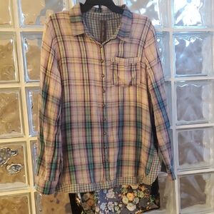 Aratta Blue and Purple Plaid Shirt Silent Journey